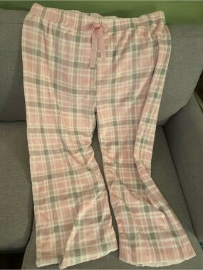 Pink & Light Gray Plaid Fleece Pajama Pants